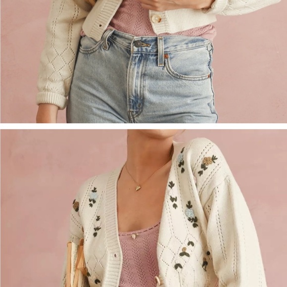 Storia Cream Cropped Cardigan with Floral Embroidery - Picture 2 of 2